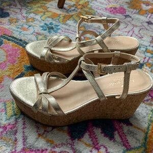 New Kate Spade gold cork platform sandals